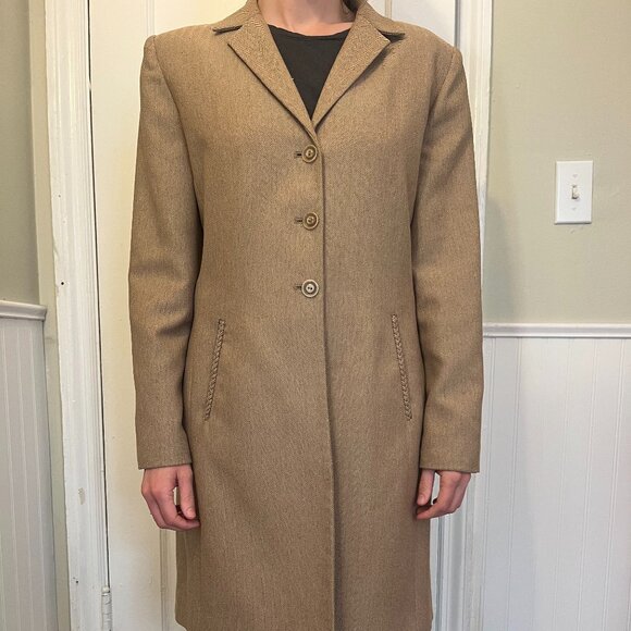 Larry Levine Classics Women Beige Beige Tan Trench Coat Button Polyester Long - Picture 4 of 7